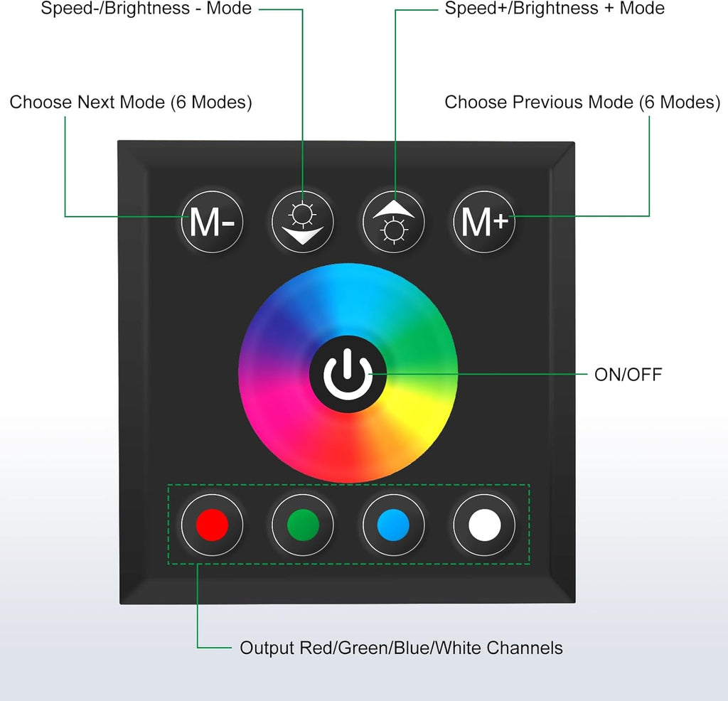 RGBW Wall-Mounted Touch Panel LED Controller for 12–24V Strips — product image 5