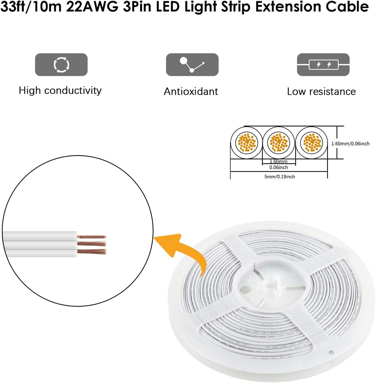 32.8FT 22AWG 3-Pin Extension Wire for WS2811/WS2812B — product image 2