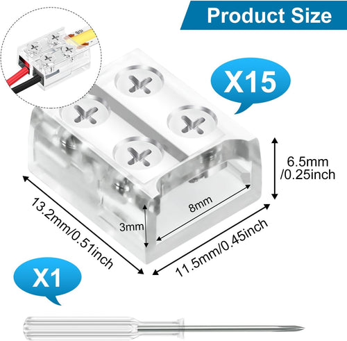 15-Pack 2-Pin 8mm Transparent Strip-to-Wire Connectors — product image 2