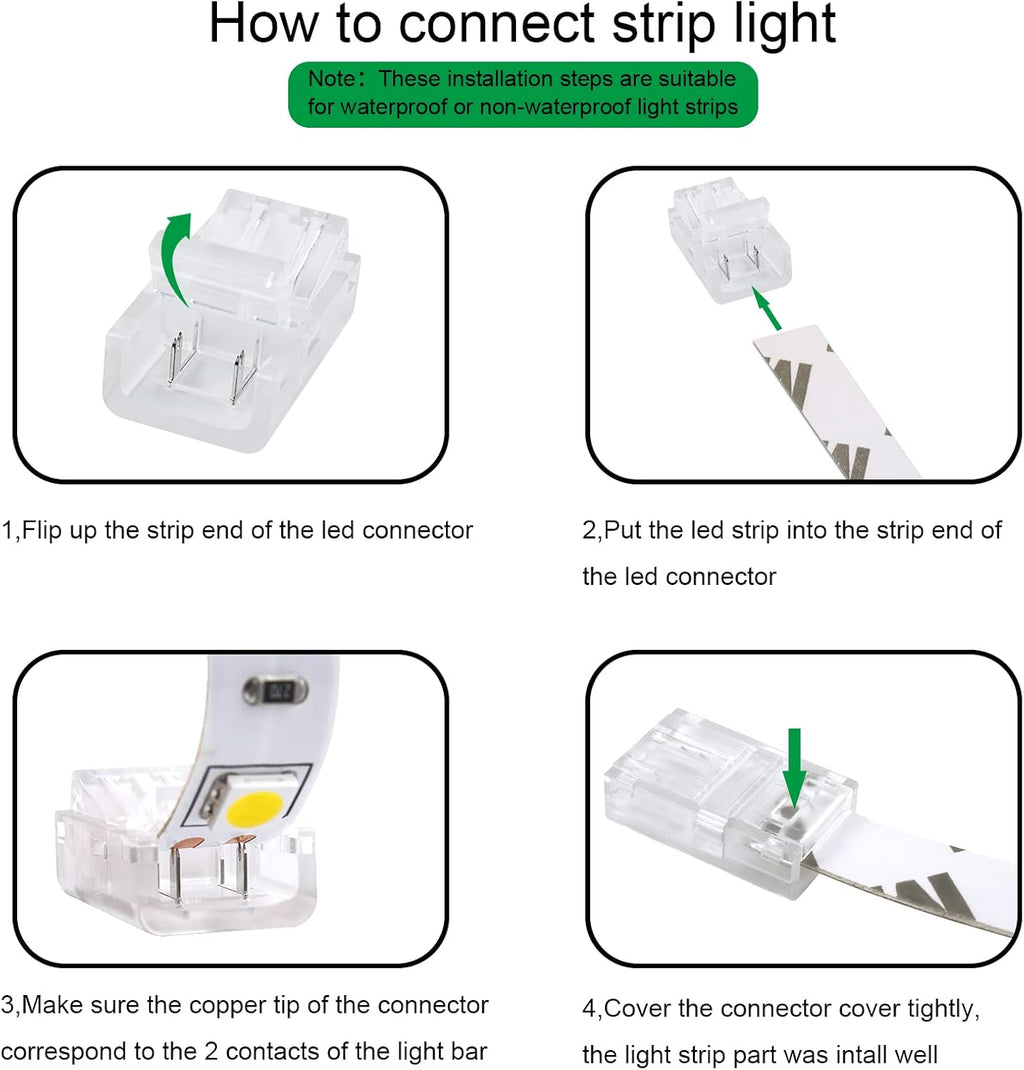 10-Pack 2-Pin 10mm Solderless Connectors for Single-Color LED Strips — product image 5