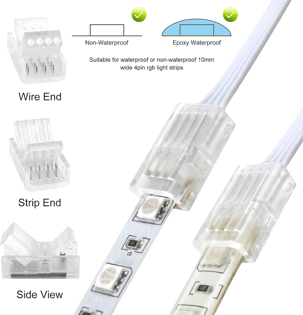 10-Pack 4-Pin 10mm RGB Strip Connectors with 32.8FT Cable — product image 3