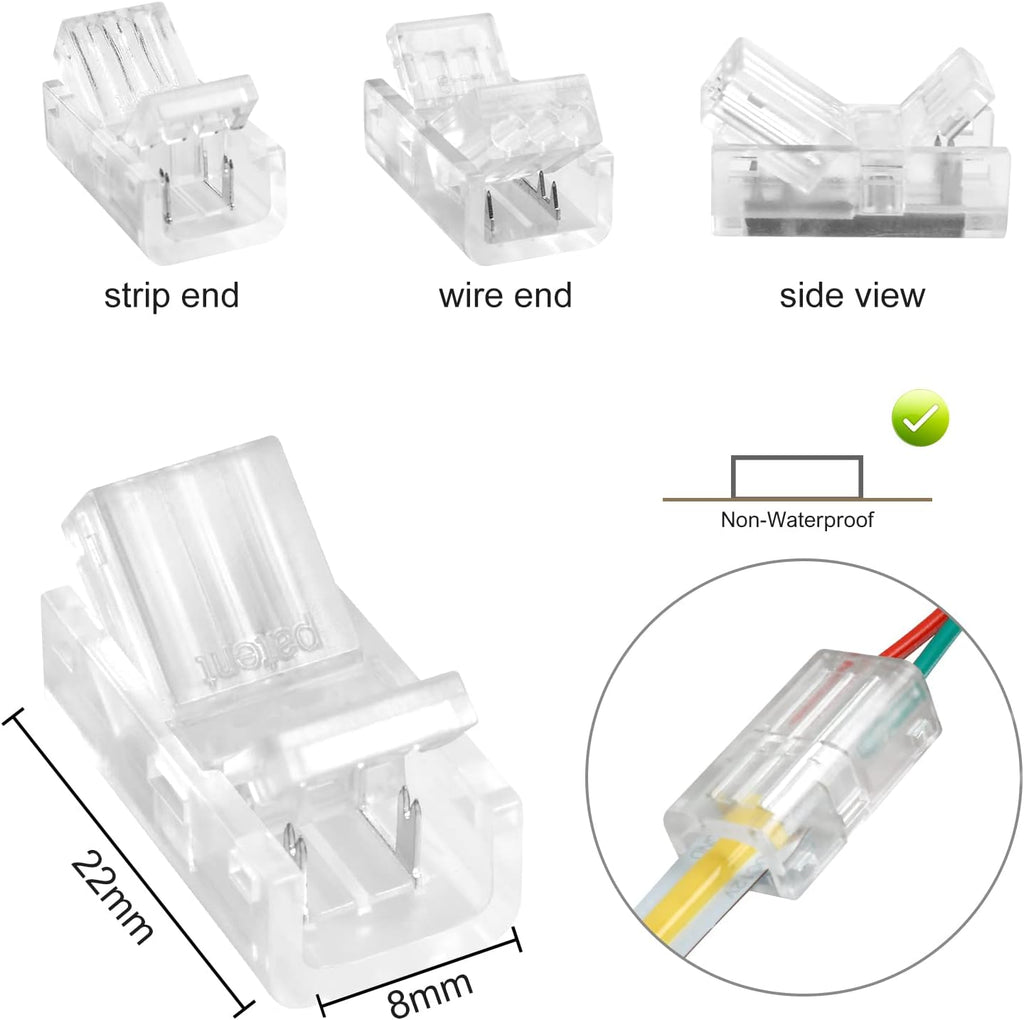 10-Pack 2-Pin 8mm Solderless Connectors for COB LED Strips — product image 2
