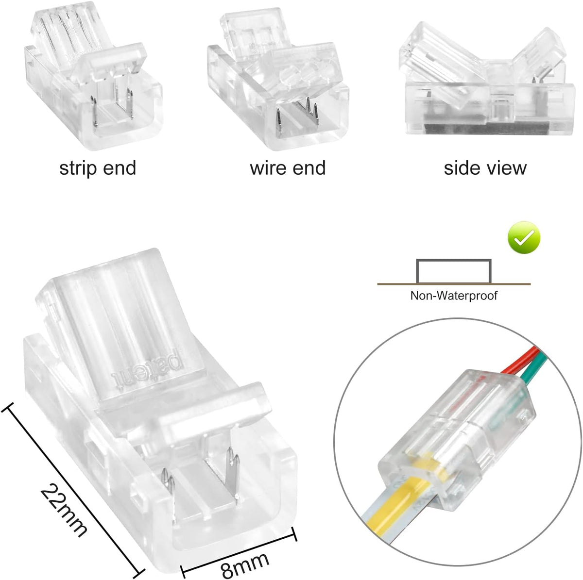 10-Pack 2-Pin 8mm Solderless Connectors for COB LED Strips — product image 2