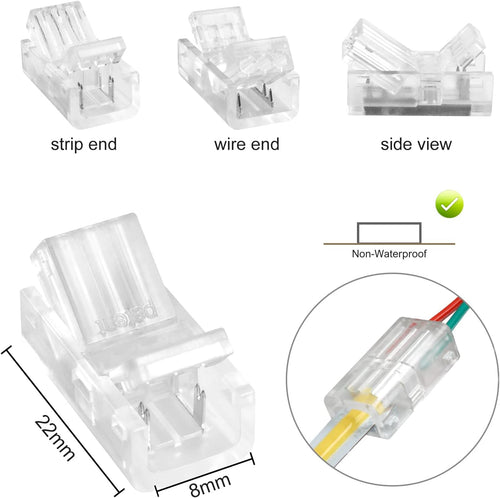 10-Pack 2-Pin 8mm Solderless Connectors for COB LED Strips — product image 2