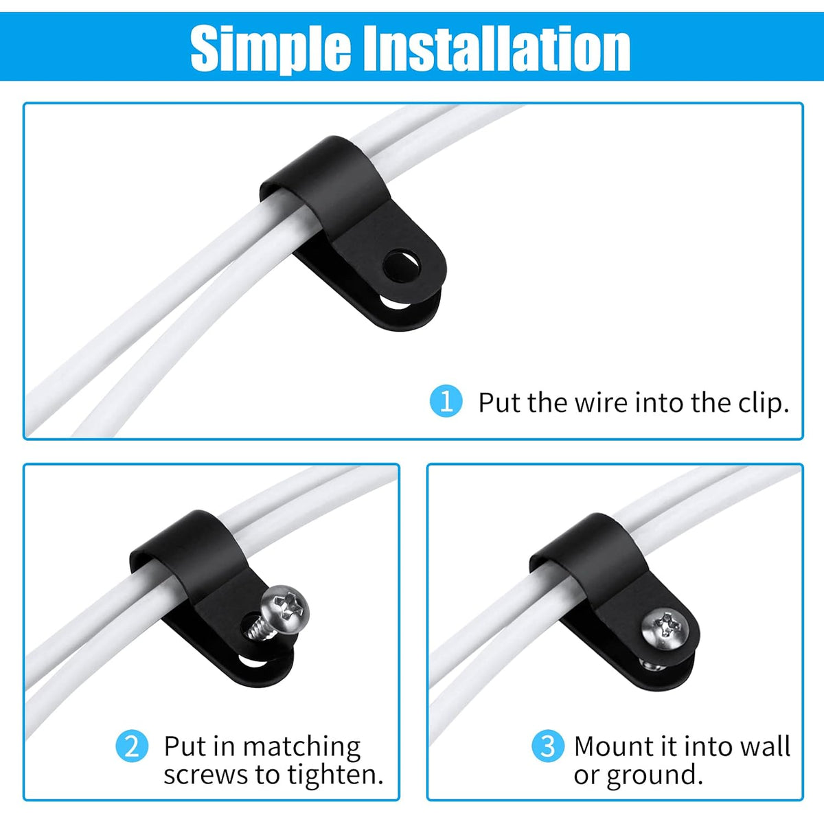 120-Pack 3/8-Inch Nylon R-Type Cable Clips with Screws — product image 4