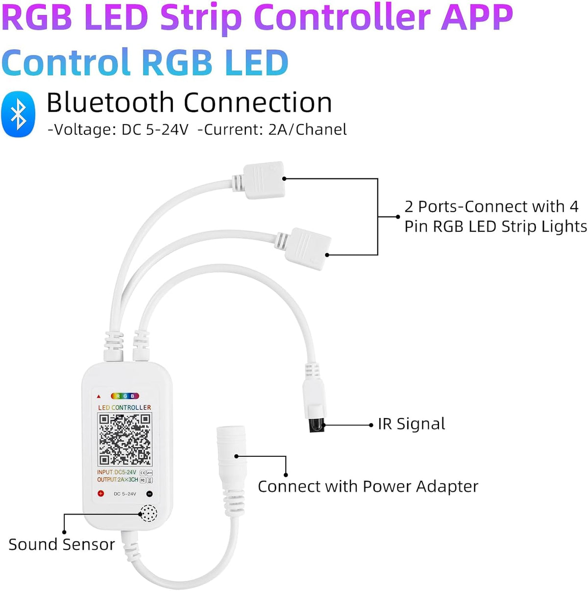 Bluetooth RGB LED Controller with IR Remote, Music Sync & Timer — product image 3