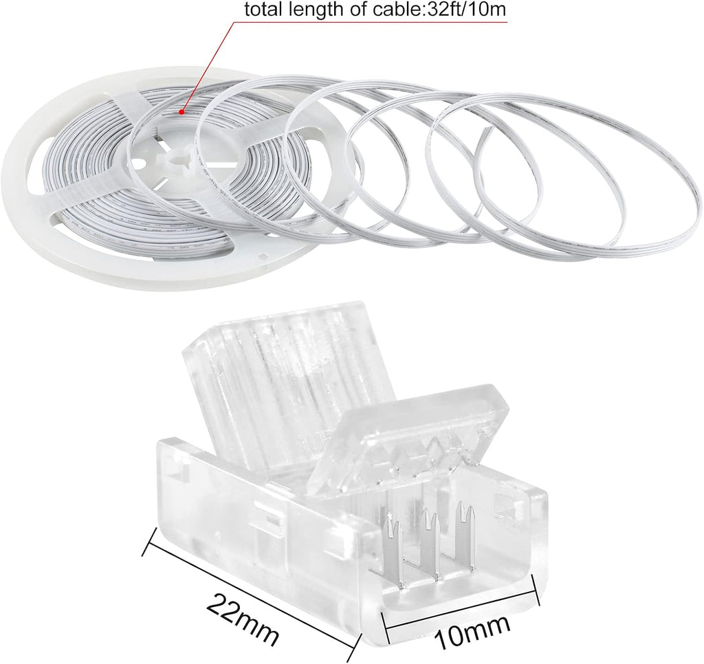 10-Pack 4-Pin 10mm RGB Strip Connectors with 32.8FT Cable — product image 2