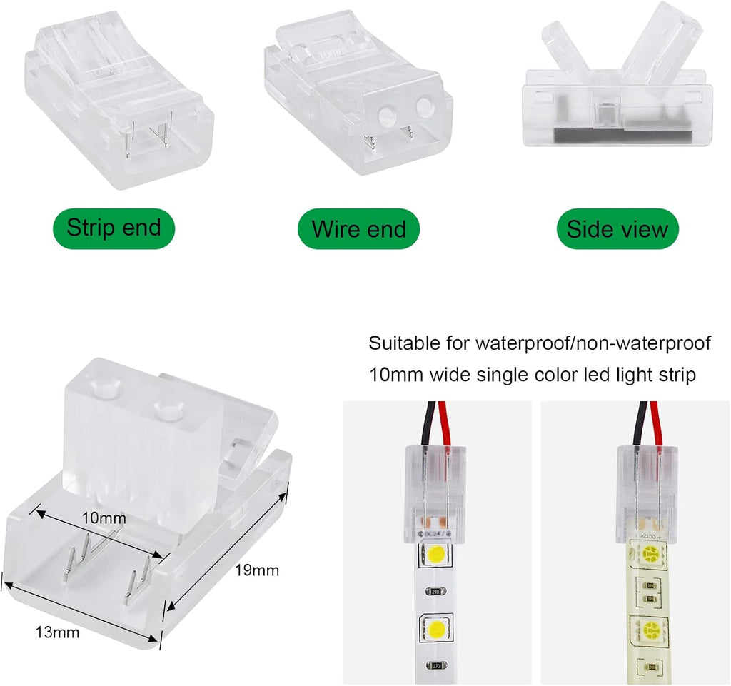 10-Pack 2-Pin 10mm Solderless Connectors for Single-Color LED Strips — product image 2