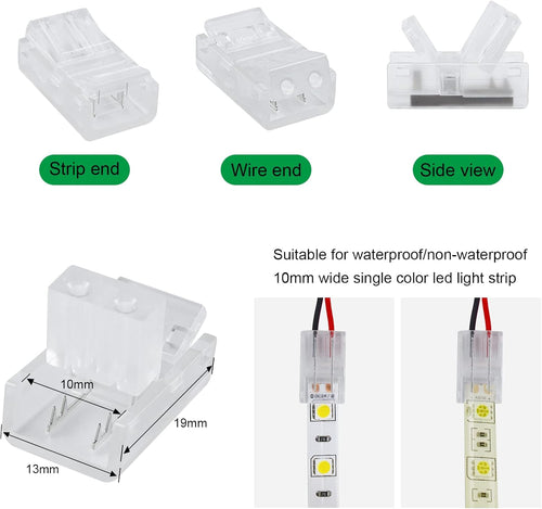 10-Pack 2-Pin 10mm Solderless Connectors for Single-Color LED Strips — product image 2