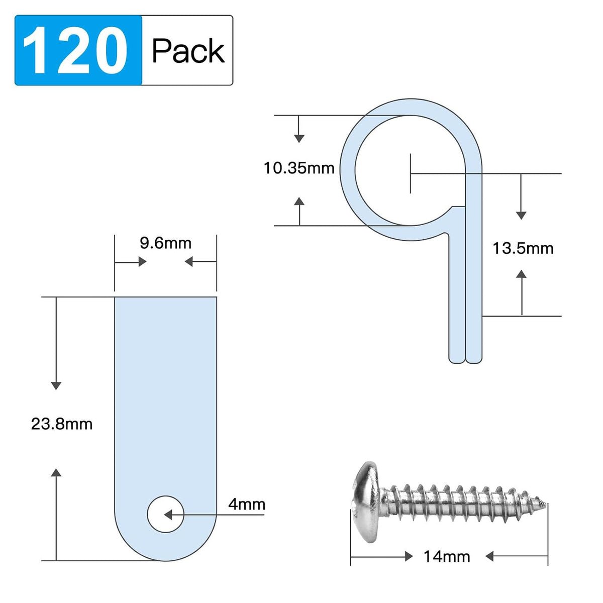 120-Pack 3/8-Inch Nylon R-Type Cable Clips with Screws — product image 2