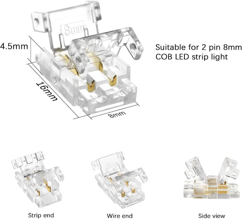 12-Pack 2-Pin 8mm COB LED Strip-to-Wire Connectors — product image 2