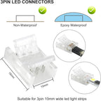 10-Pack 3-Pin 10mm Solderless Connectors for Addressable LED Strips — product image 2