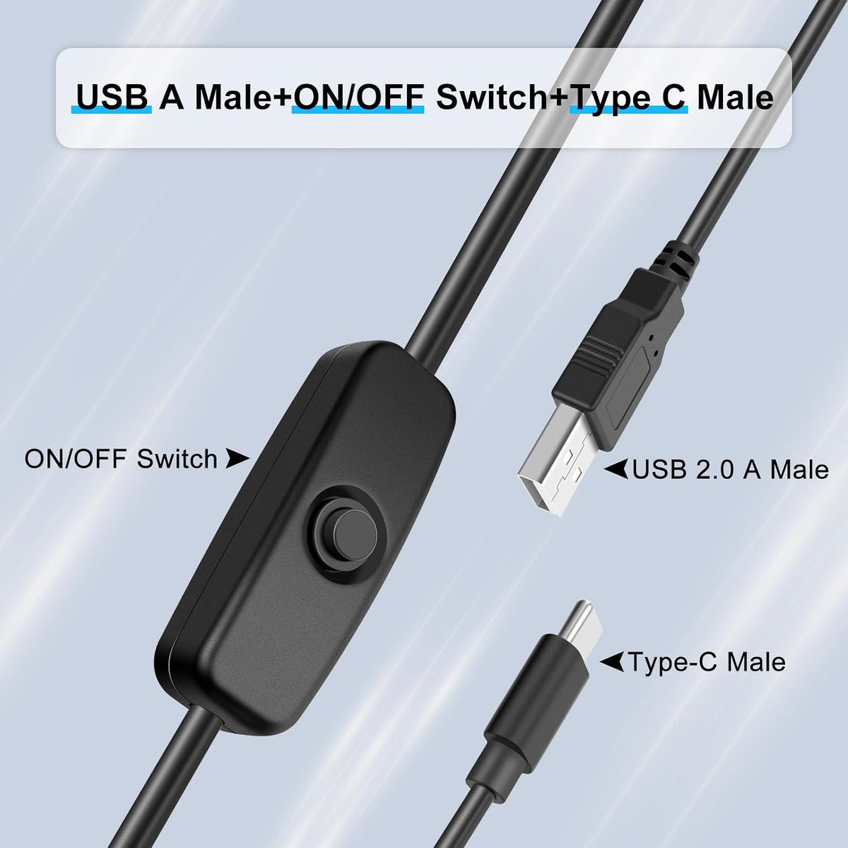 2-Pack 6.6FT USB-A to USB-C Power Cables with On/Off Switch — product image 2
