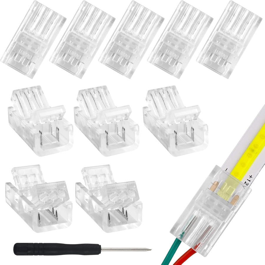 10-Pack 2-Pin 8mm Solderless Connectors for COB LED Strips — main image