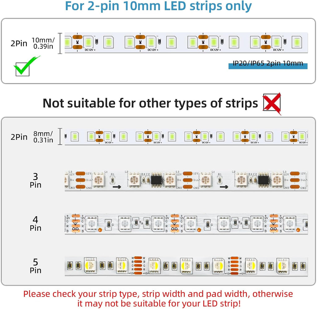 10-Pack 2-Pin 10mm Solderless Connectors for Single-Color LED Strips — product image 3