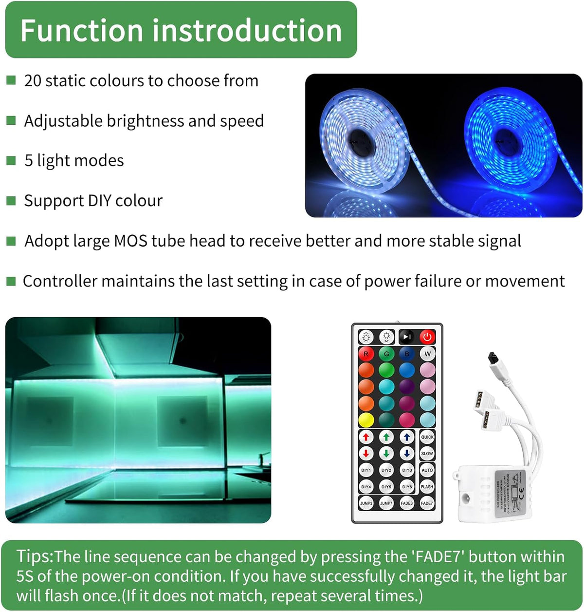 2-Port 4-Pin RGB LED Controller with 44-Key IR Remote — product image 9