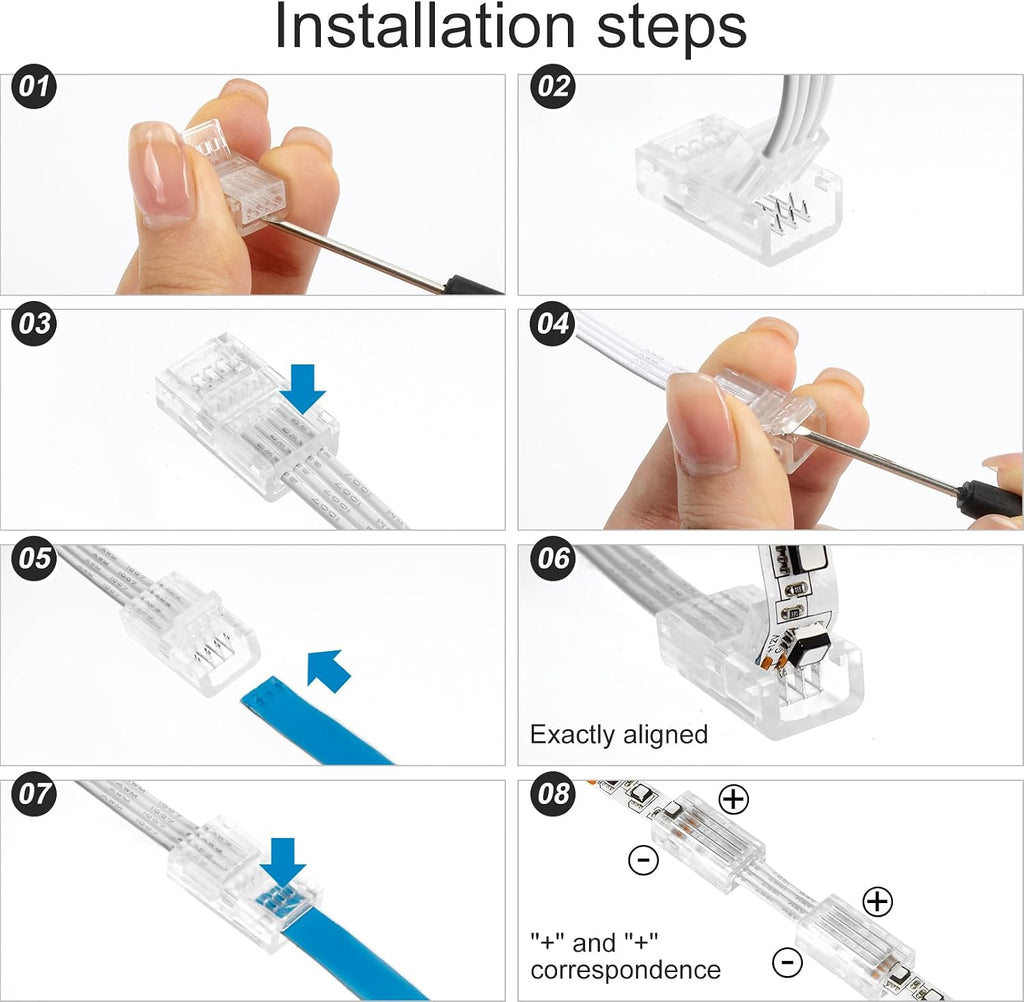 10-Pack 4-Pin 8mm RGB LED Strip-to-Wire Connectors — product image 5