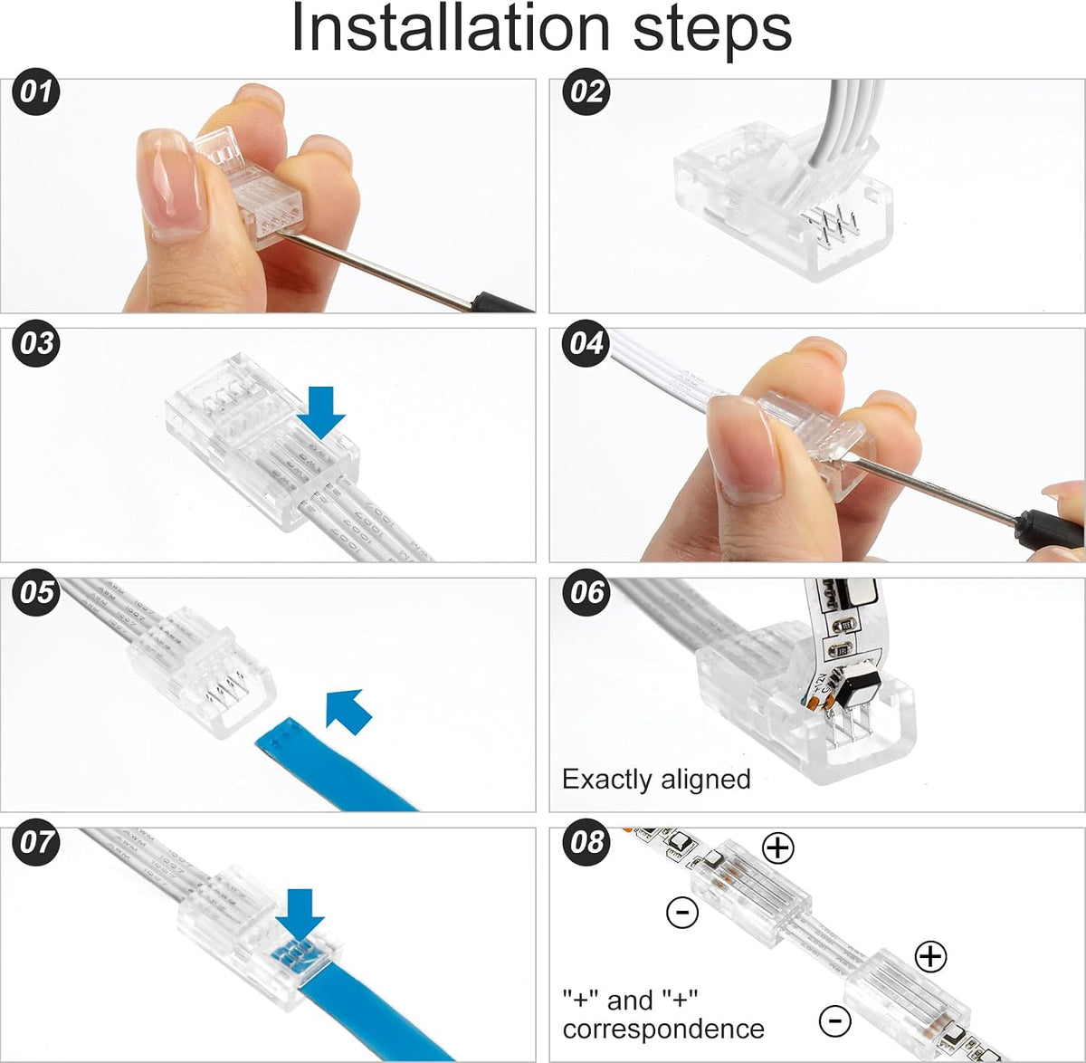 10-Pack 4-Pin 8mm RGB LED Strip-to-Wire Connectors — product image 5