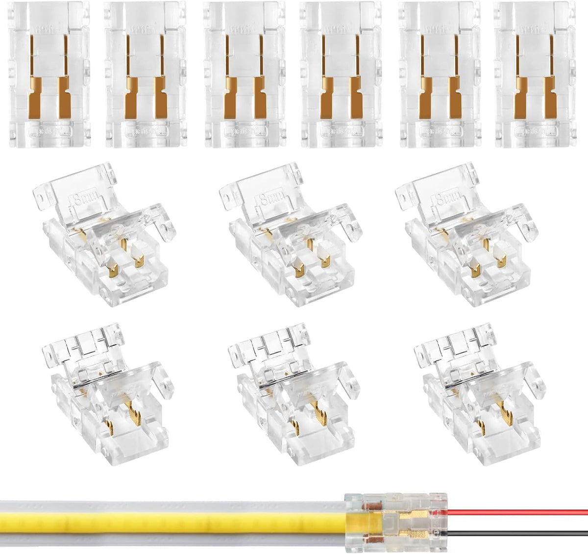 12-Pack 2-Pin 8mm COB LED Strip-to-Wire Connectors — main image