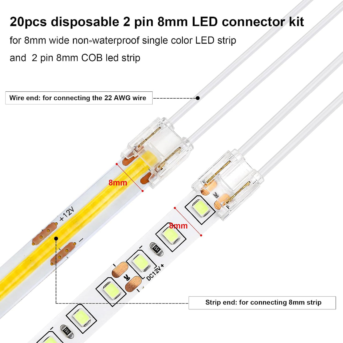 20-Piece 2-Pin 8mm Connector Kit with 32.8FT Extension Wire — product image 3