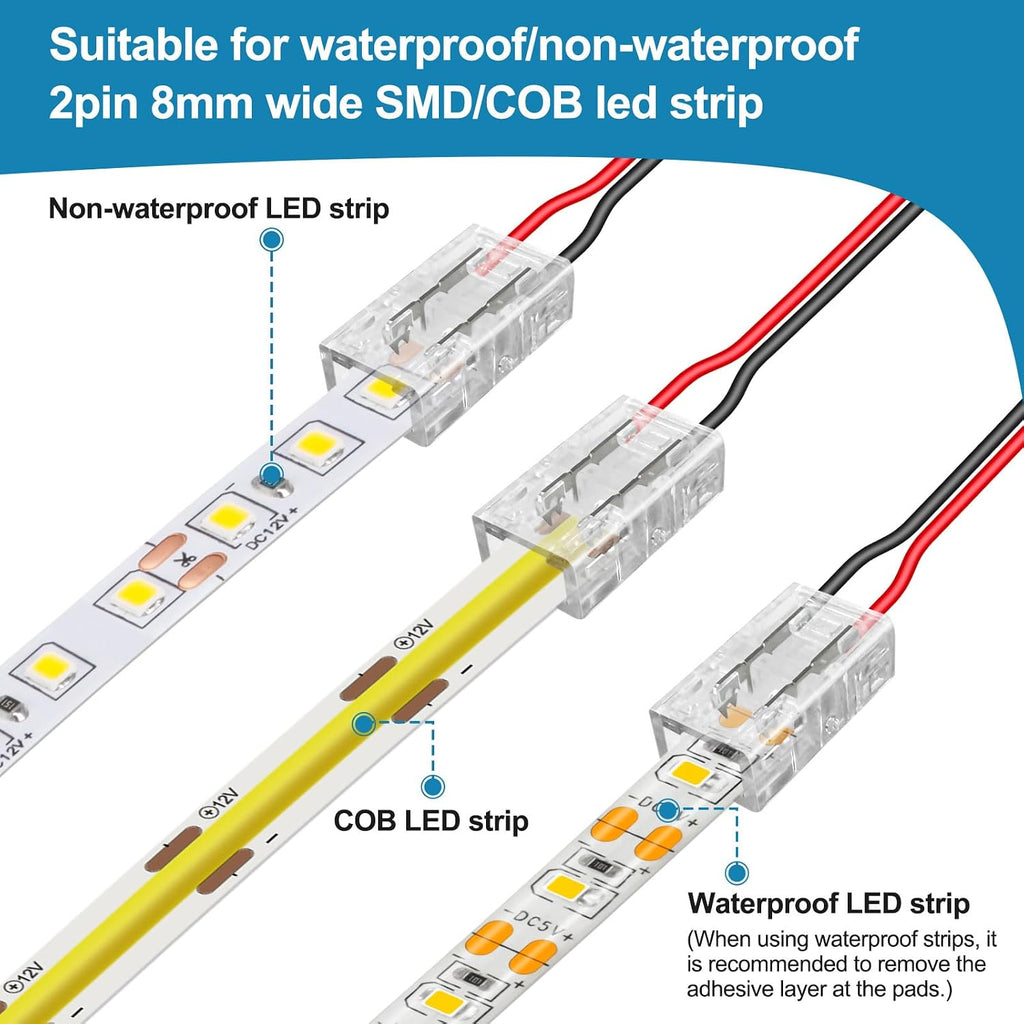 25-Pack 2-Pin 8mm Reusable Strip-to-Wire Connectors — product image 6