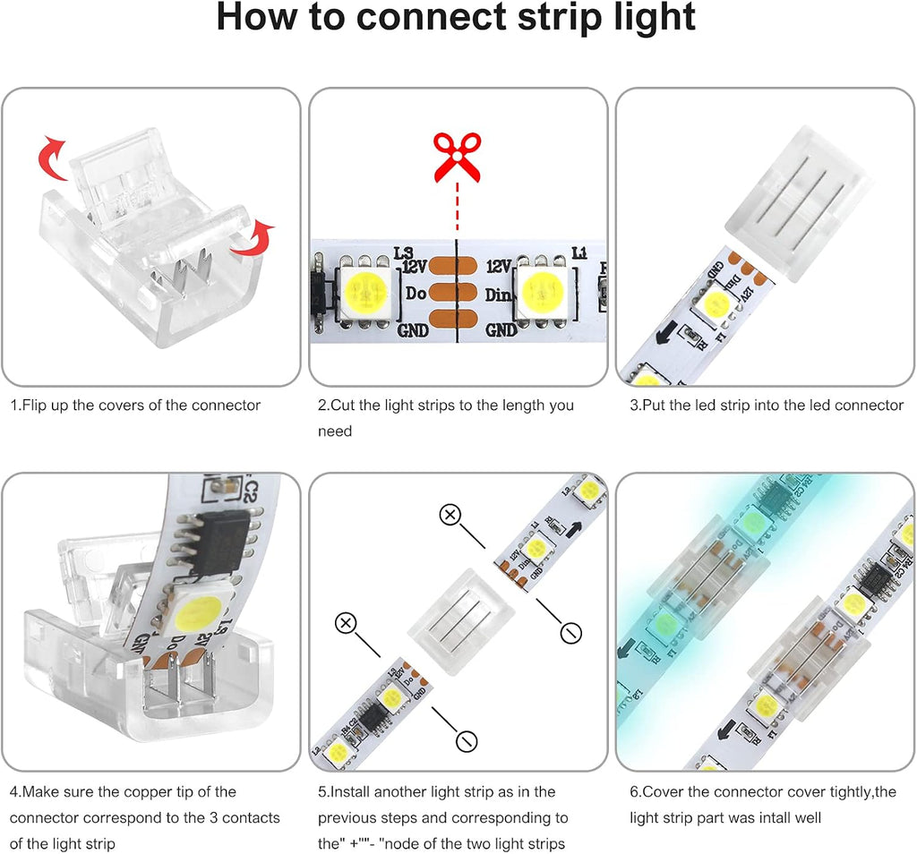 10-Pack 3-Pin 10mm Solderless Connectors for Addressable LED Strips — product image 5