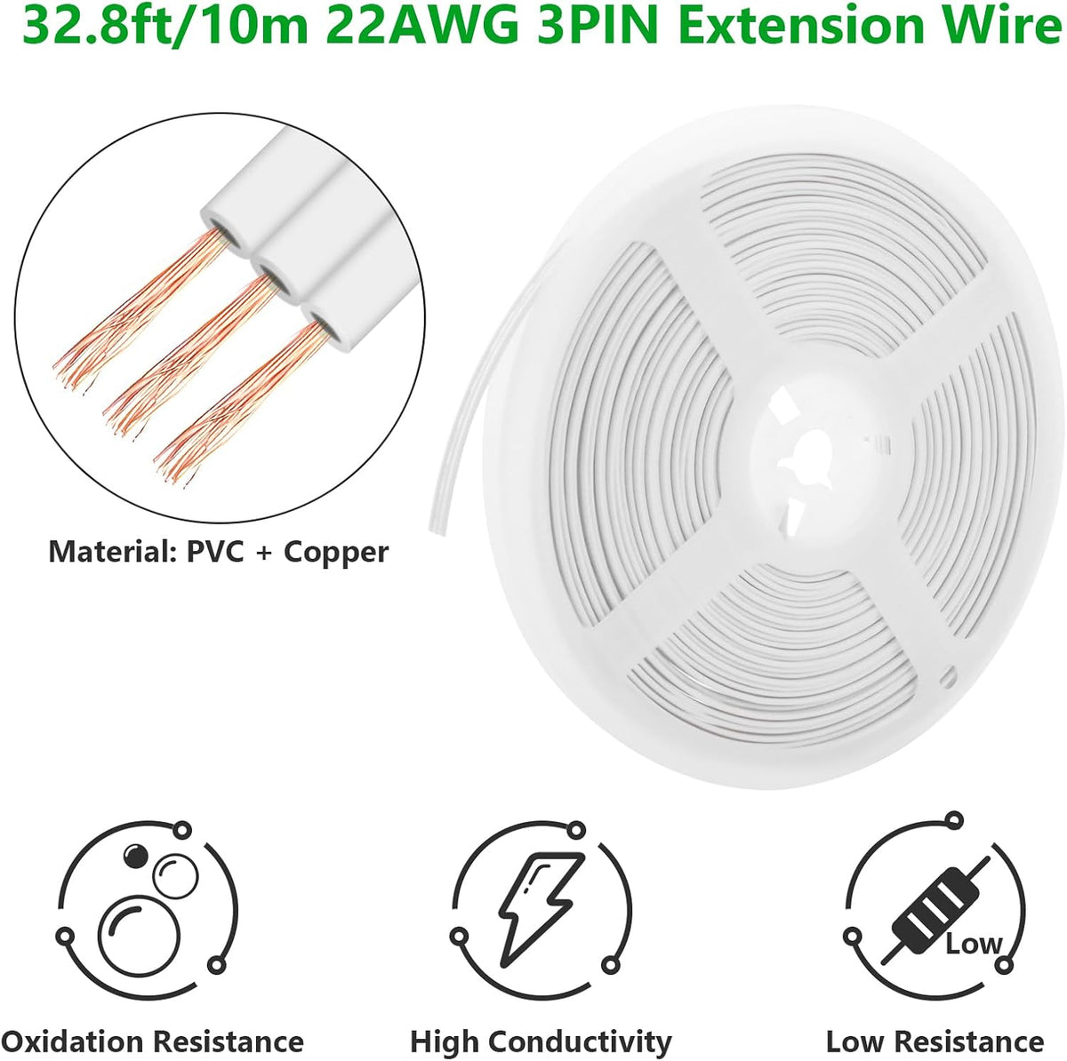 20-Piece 3-Pin 8mm Connector Kit with 32.8FT Extension Wire — product image 4