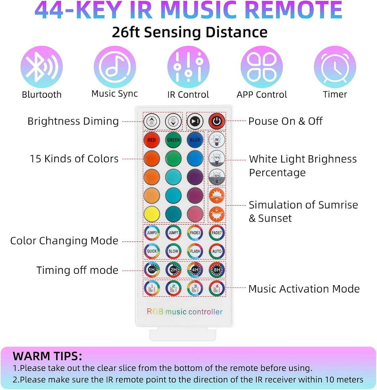 Bluetooth RGB LED Controller with IR Remote, Music Sync & Timer — product image 2