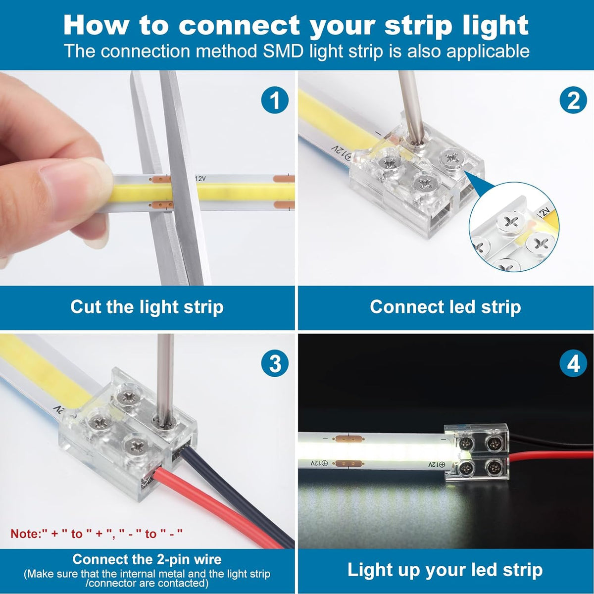 15-Pack 2-Pin 8mm Transparent Strip-to-Wire Connectors — product image 4