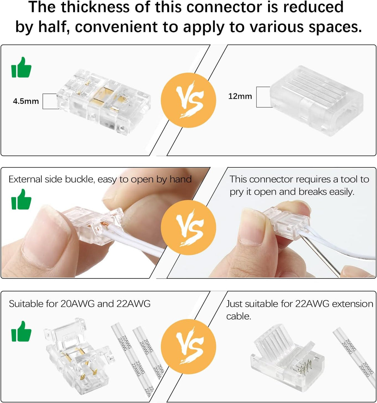 12-Pack 2-Pin 8mm COB LED Strip-to-Wire Connectors — product image 9