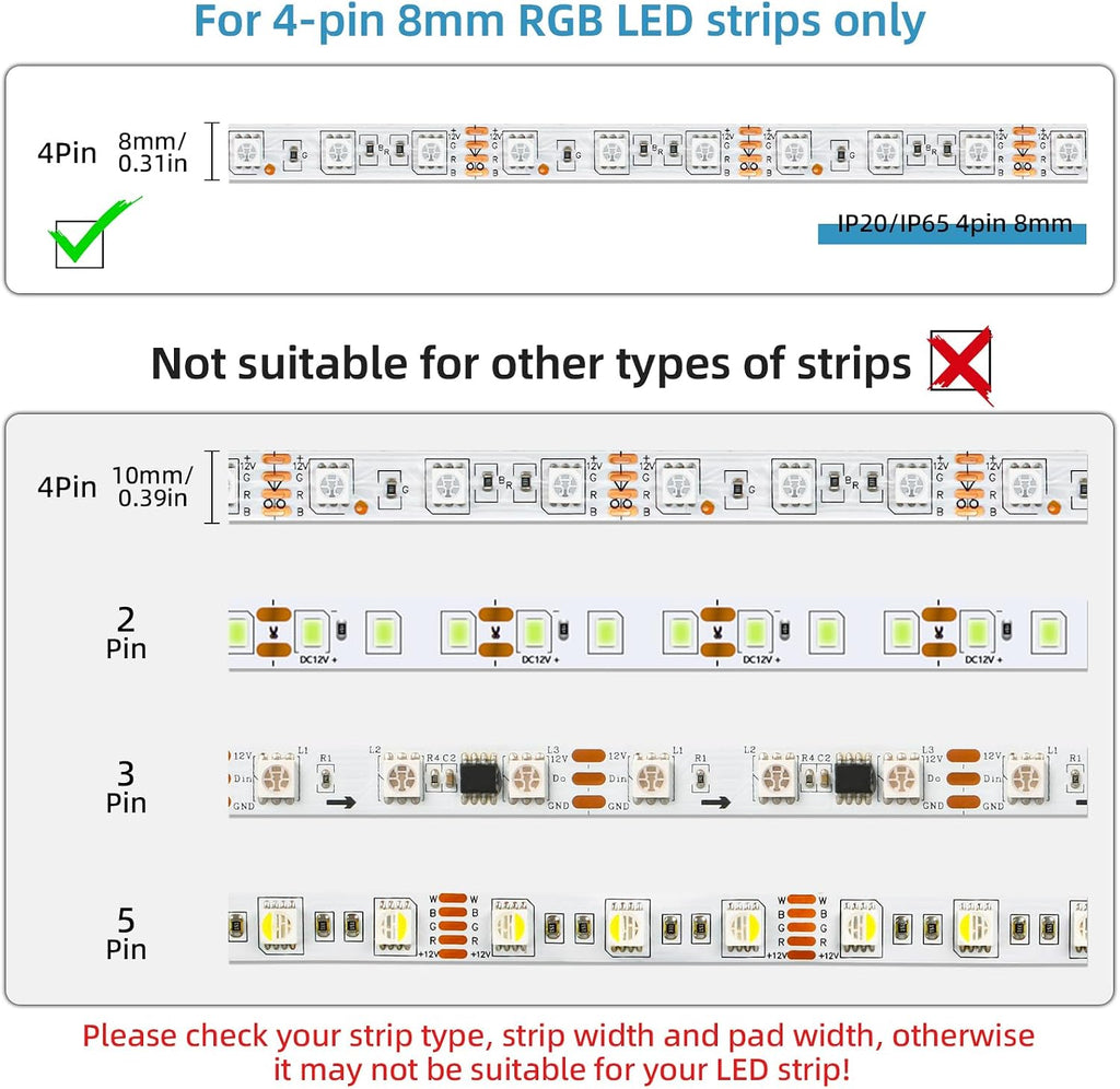10-Pack 4-Pin 8mm RGB LED Strip-to-Wire Connectors — product image 4