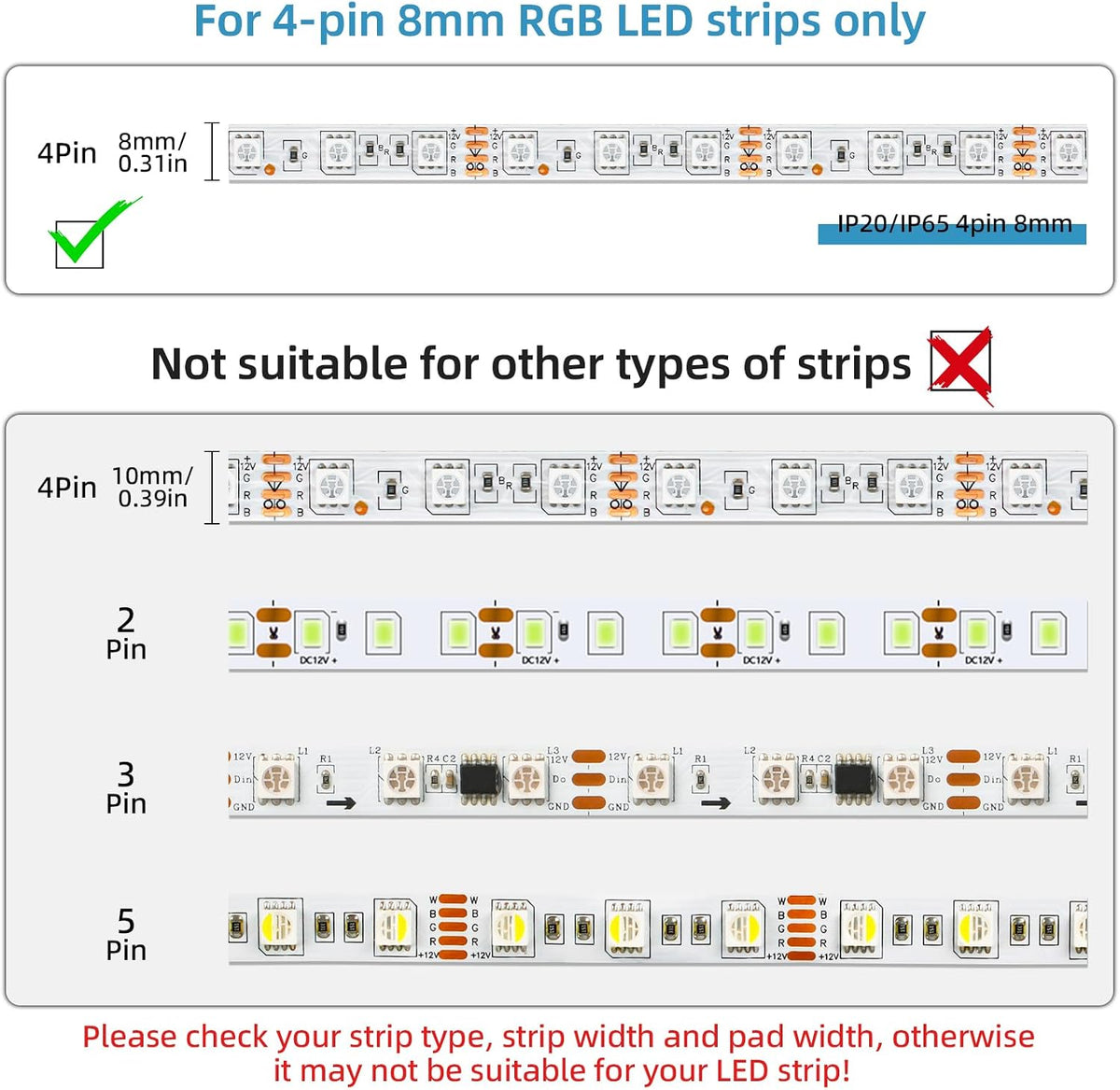 10-Pack 4-Pin 8mm RGB LED Strip-to-Wire Connectors — product image 4
