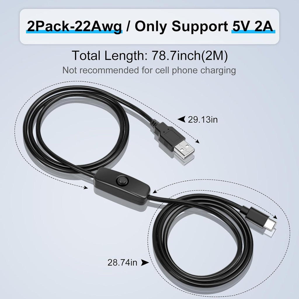 2-Pack 6.6FT USB-A to USB-C Power Cables with On/Off Switch — product image 4