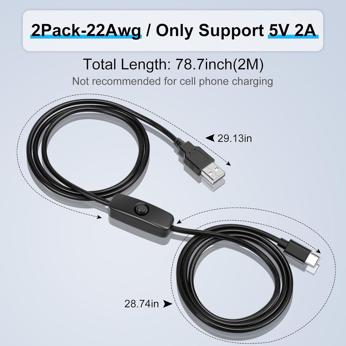 2-Pack 6.6FT USB-A to USB-C Power Cables with On/Off Switch — product image 4