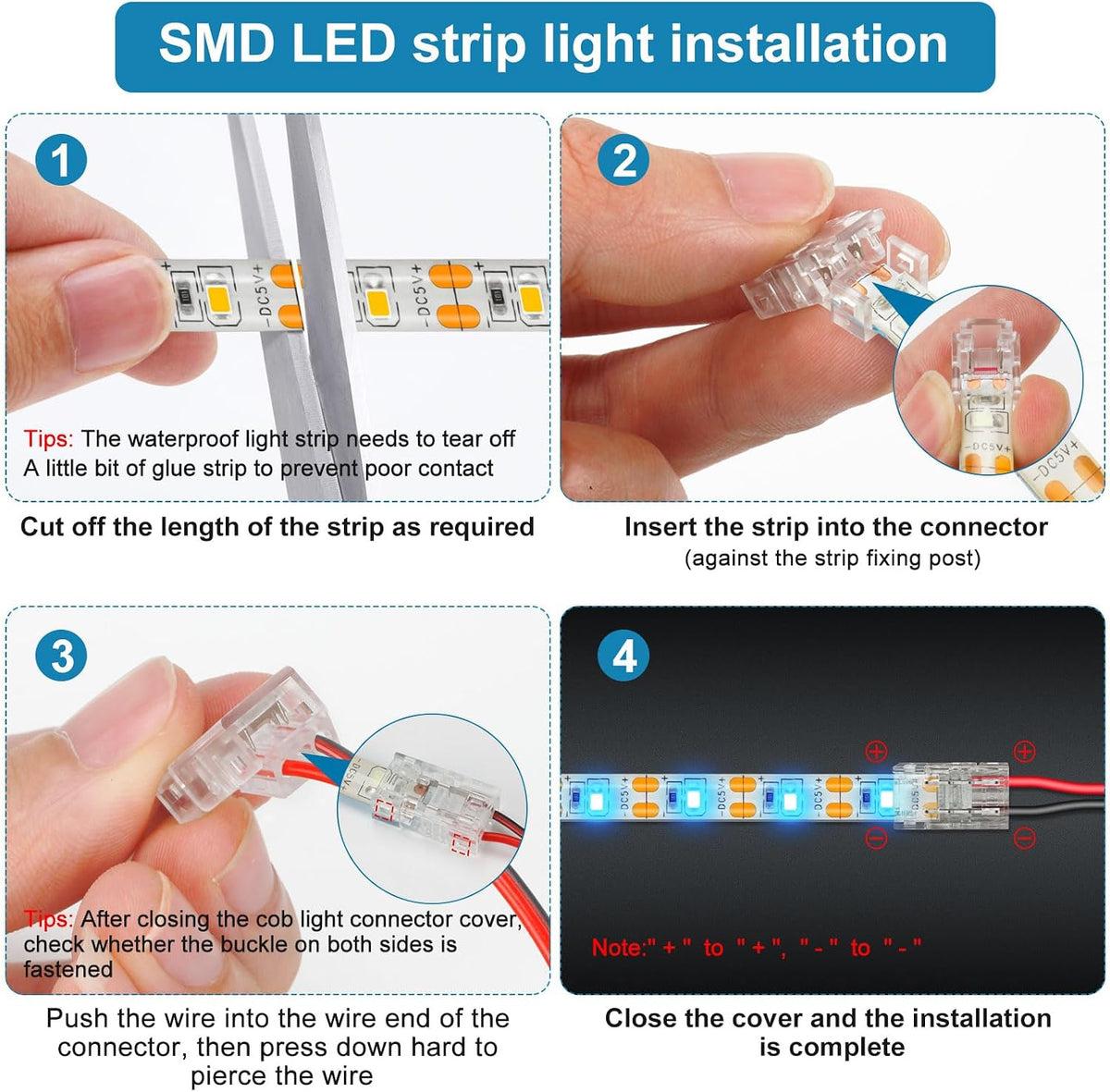 25-Pack 2-Pin 8mm Reusable Strip-to-Wire Connectors — product image 5