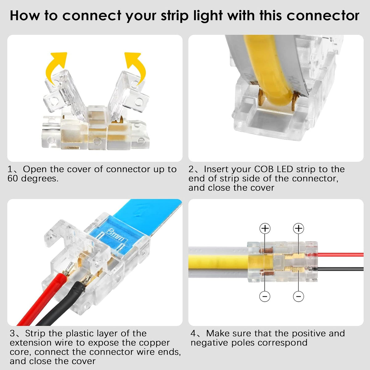 12-Pack 2-Pin 8mm COB LED Strip-to-Wire Connectors — product image 5