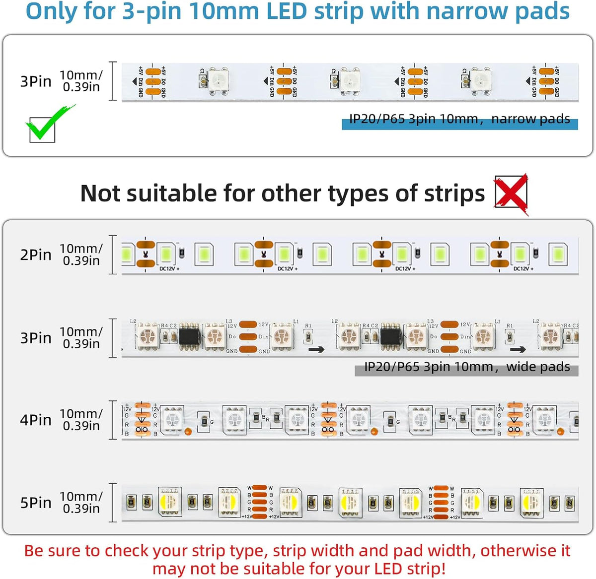 25-Pack 3-Pin 10mm Solderless Connectors for WS2811/WS2812B — product image 5