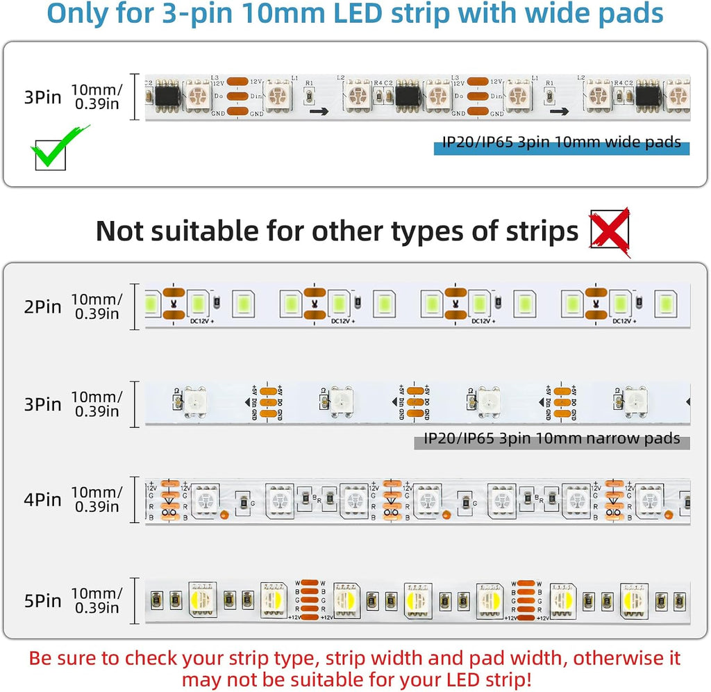 10-Pack 3-Pin 10mm Solderless Connectors for Addressable LED Strips — product image 3