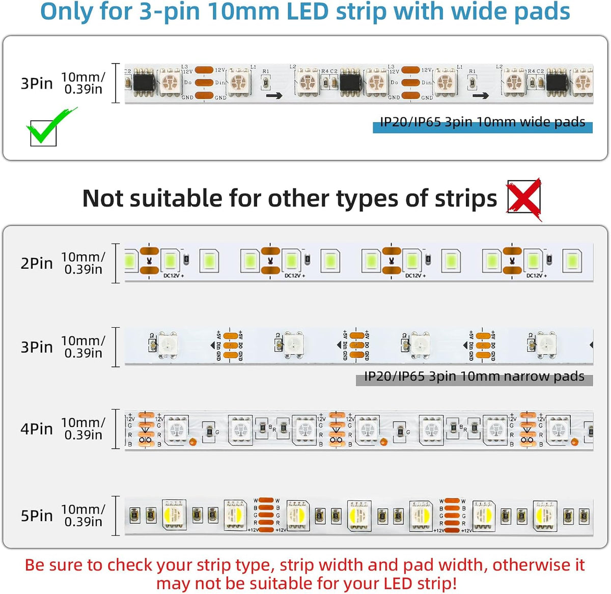 10-Pack 3-Pin 10mm Solderless Connectors for Addressable LED Strips — product image 3