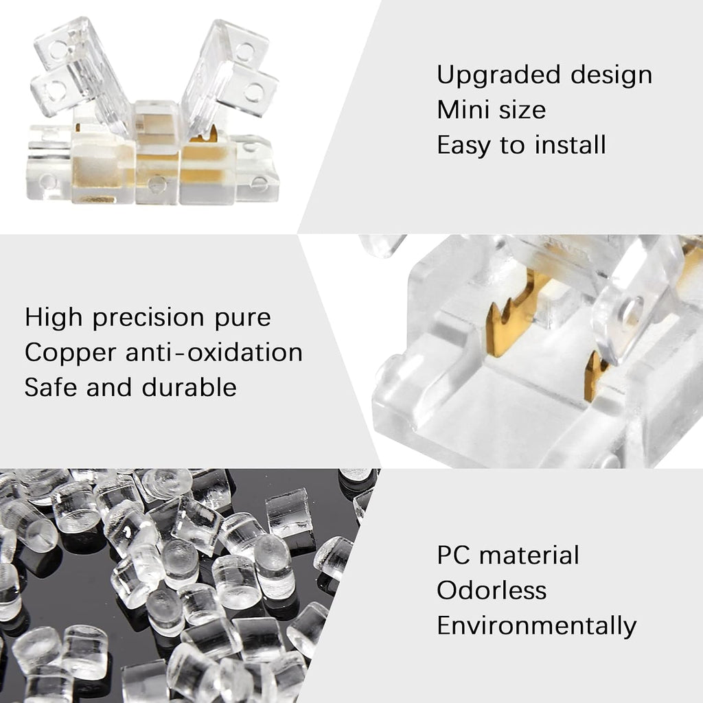 12-Pack 2-Pin 8mm COB LED Strip-to-Wire Connectors — product image 4