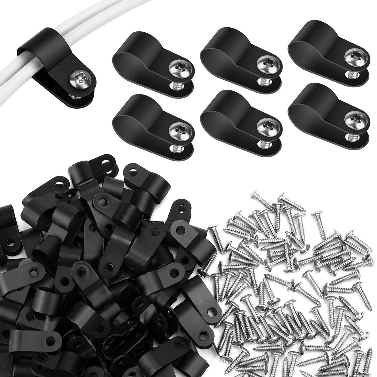 120-Pack 3/8-Inch Nylon R-Type Cable Clips with Screws — main image