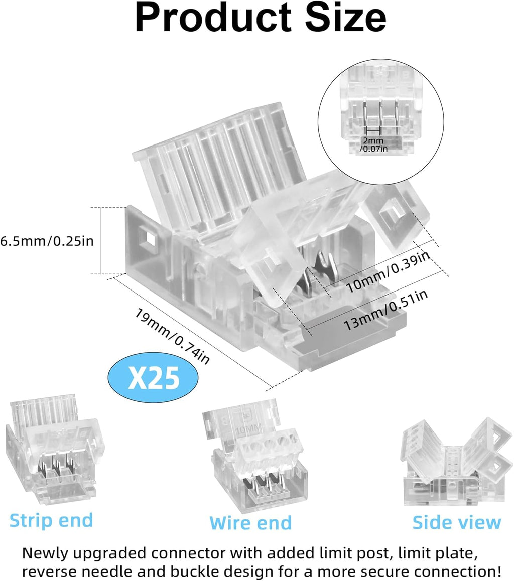 25-Pack 3-Pin 10mm Solderless Connectors for WS2811/WS2812B — product image 2