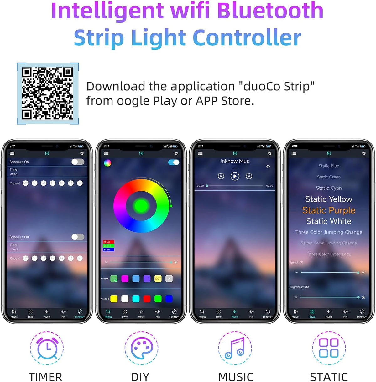 Bluetooth RGB LED Controller with IR Remote, Music Sync & Timer — product image 4