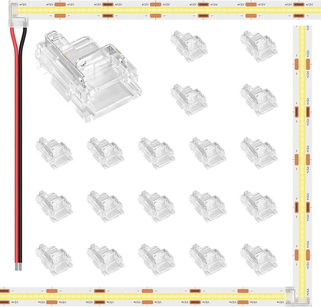 20-Pack 2-Pin 10mm L-Shaped Connectors for COB/SMD LED Strips — main image