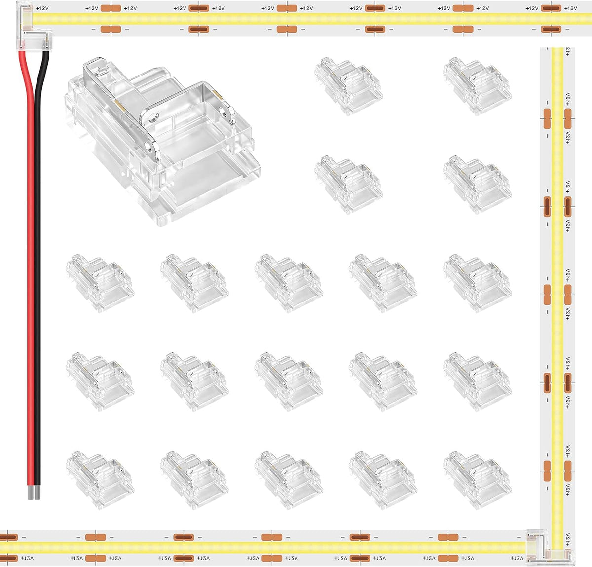 20-Pack 2-Pin 10mm L-Shaped Connectors for COB/SMD LED Strips — main image