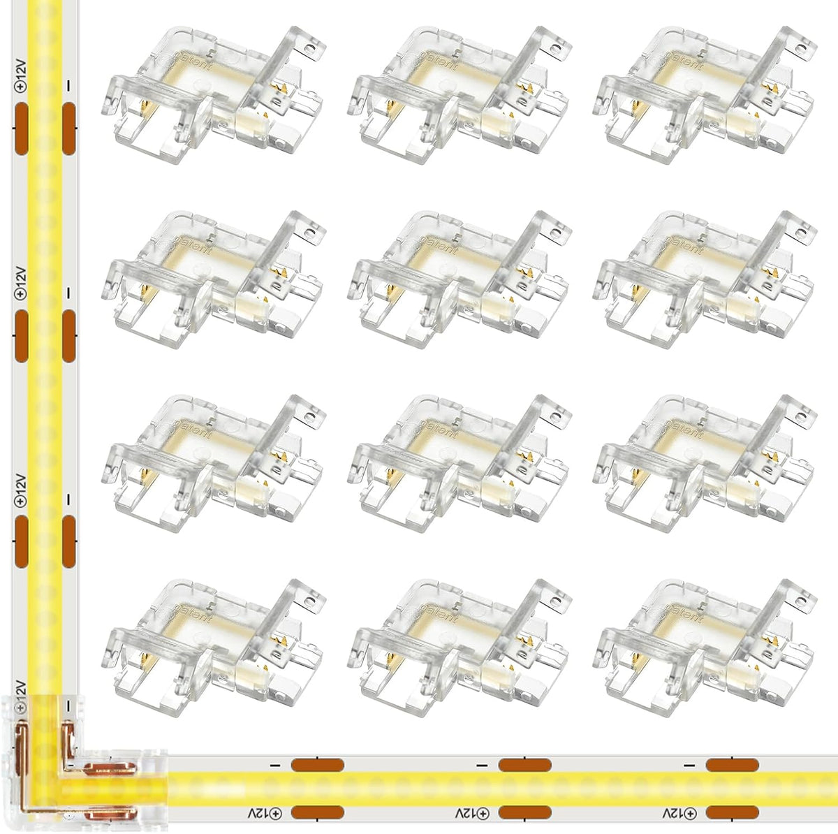 12-Pack 2-Pin 10mm L-Shaped COB LED Corner Connectors — main image