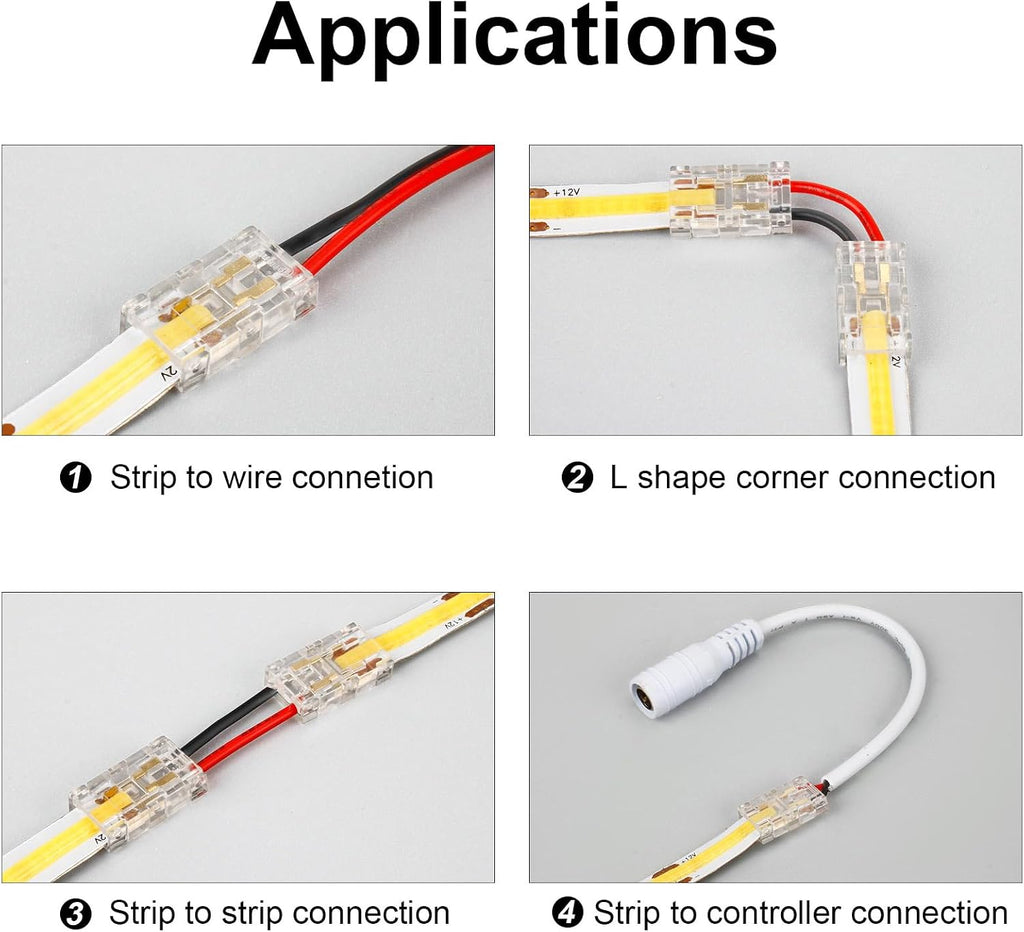 12-Pack 2-Pin 8mm COB LED Strip-to-Wire Connectors — product image 6