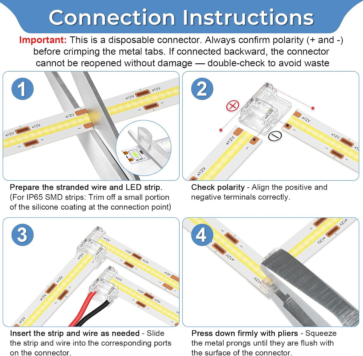 20-Pack 2-Pin 10mm L-Shaped Connectors for COB/SMD LED Strips — product image 5