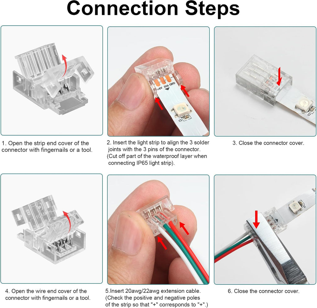 25-Pack 3-Pin 10mm Solderless Connectors for WS2811/WS2812B — product image 6