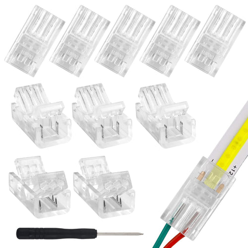 10-Pack 2-Pin 8mm Solderless Connectors for COB LED Strips